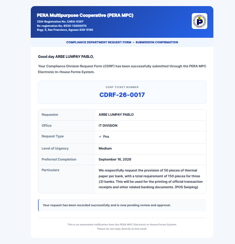 CDRF submission email notification