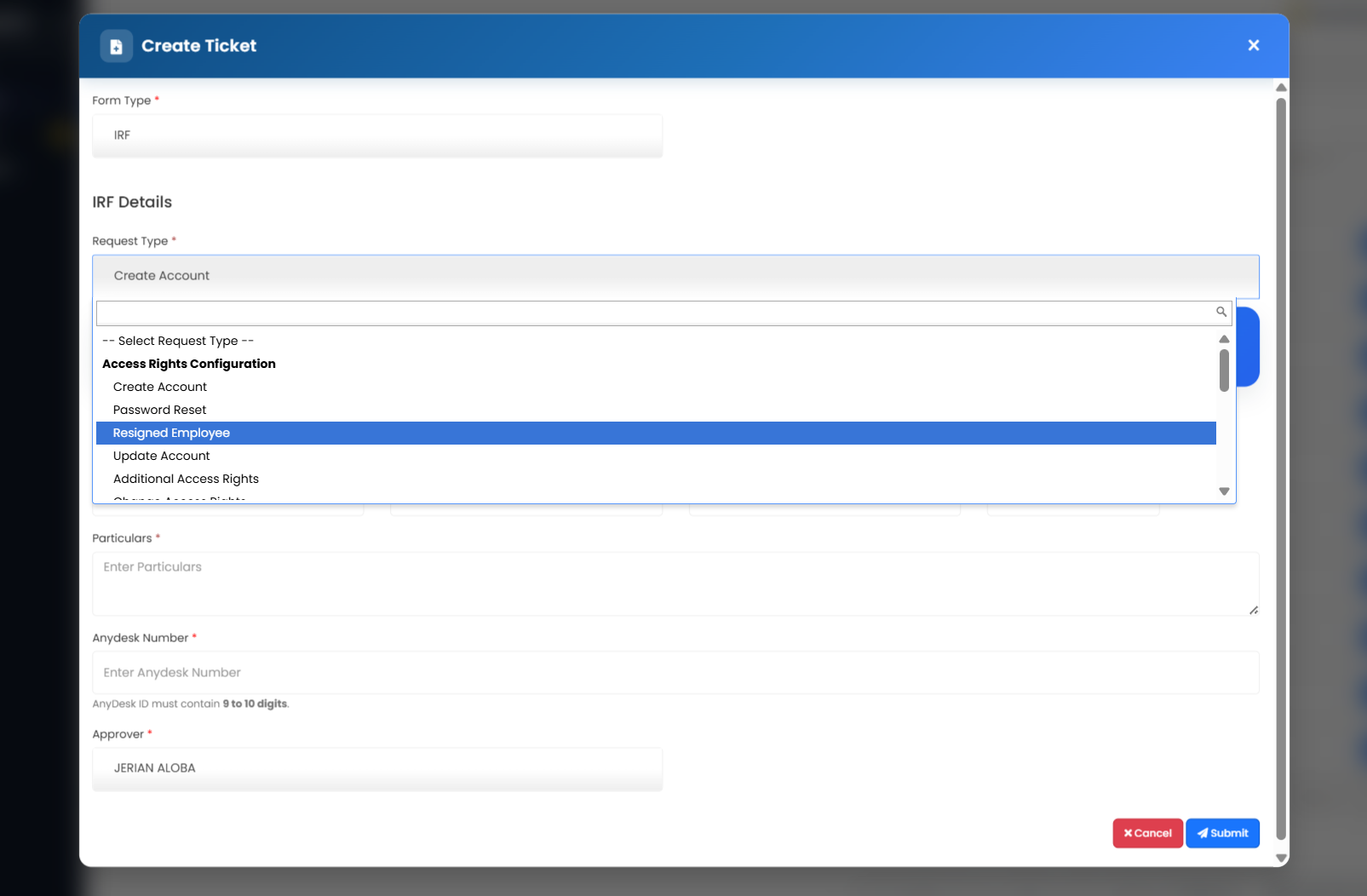 Step 3 - Complete all required information and select the correct request type